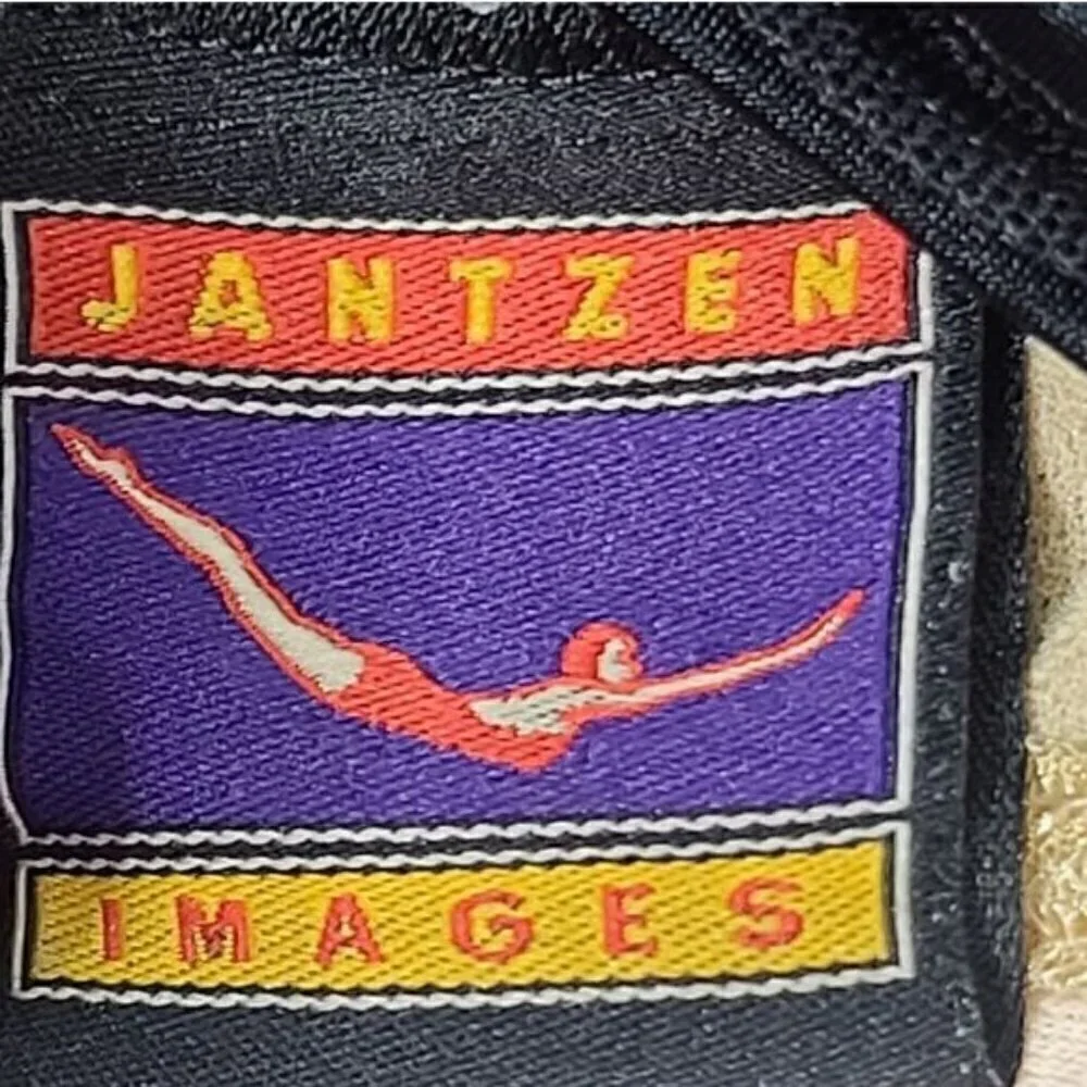 Vintage 90s Jantzen Black Mesh High Neck One Piece Swimsuit